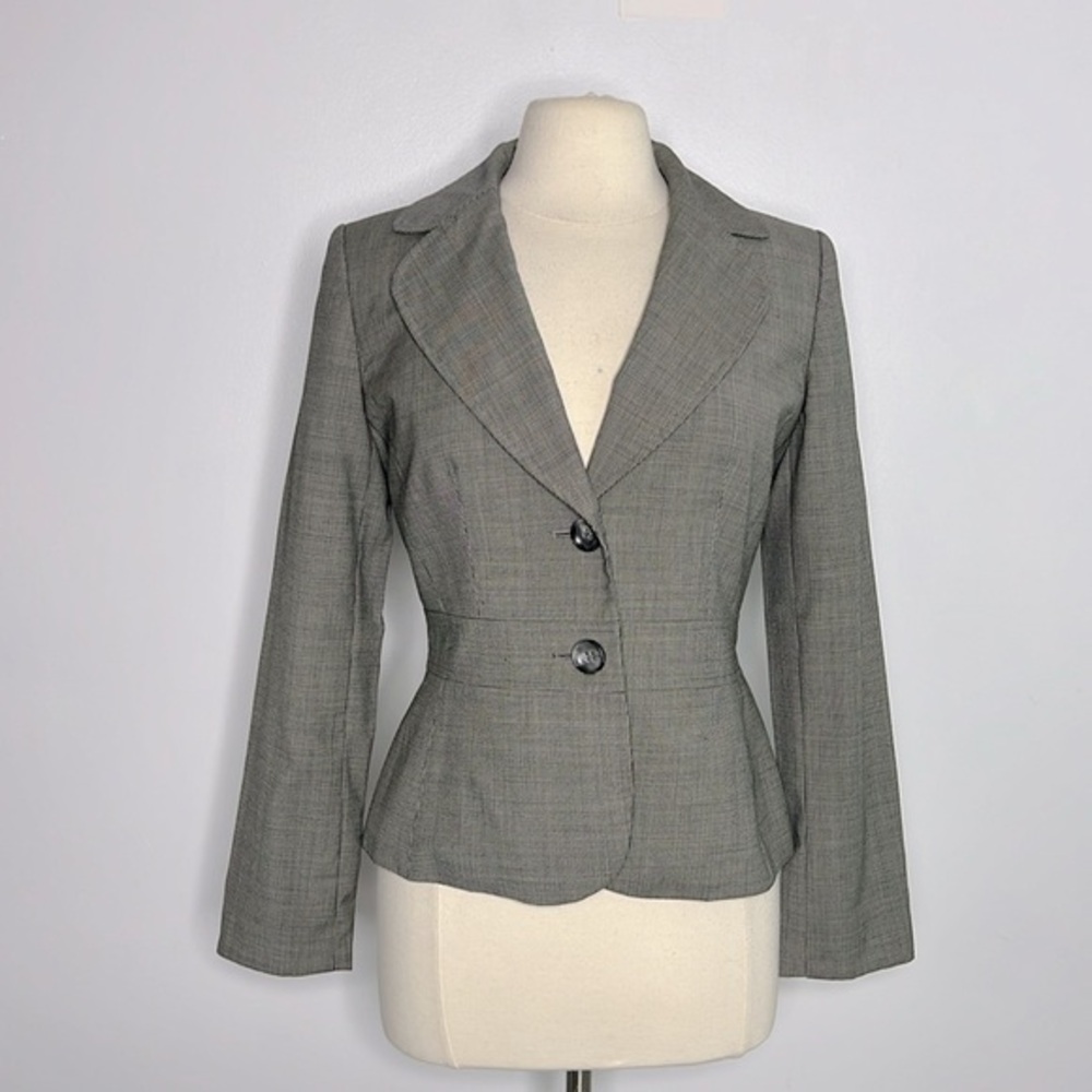 Ann Taylor gray wool hourglass blazer with bow detail on back size 4
